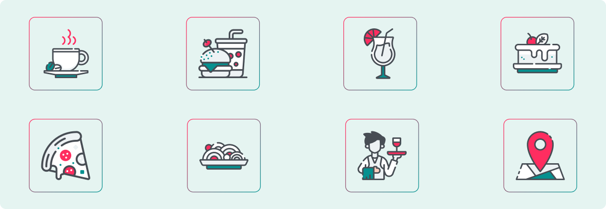 Jiggle food iconography set