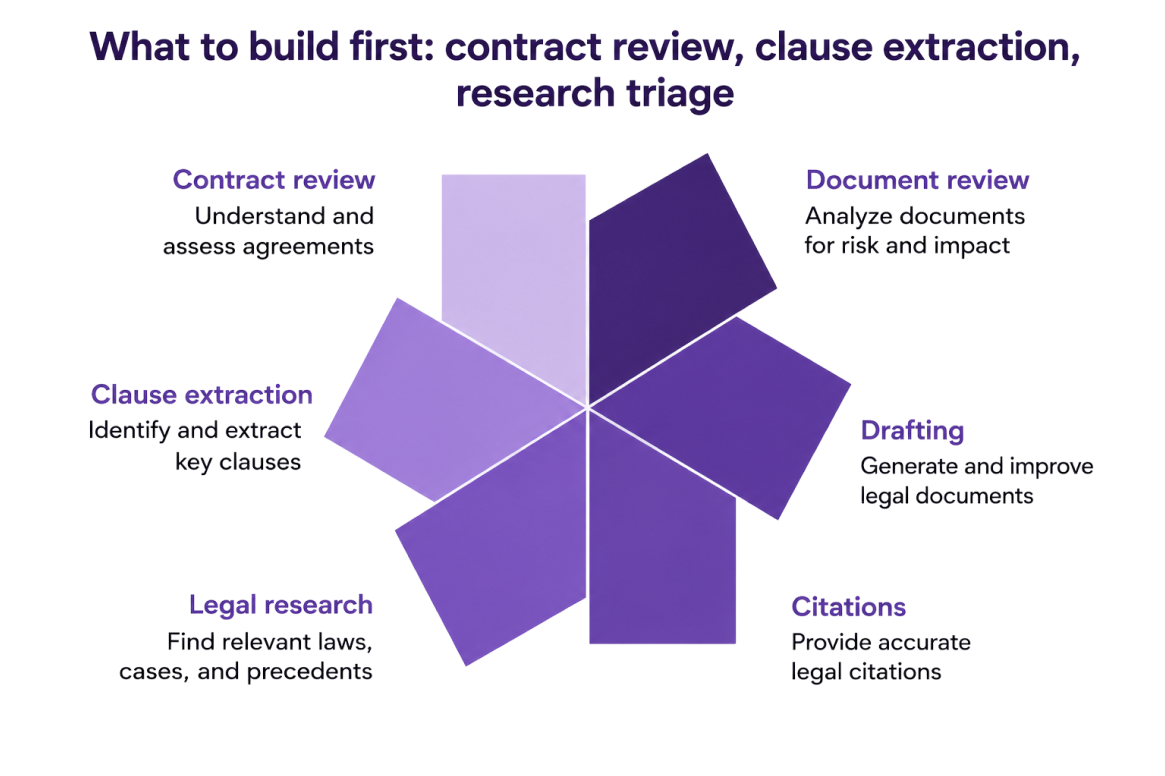 What to build first: contract review, clause extraction, research triage